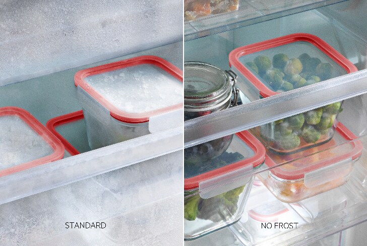 Standard and No Frost comparison image of inside a fridge.