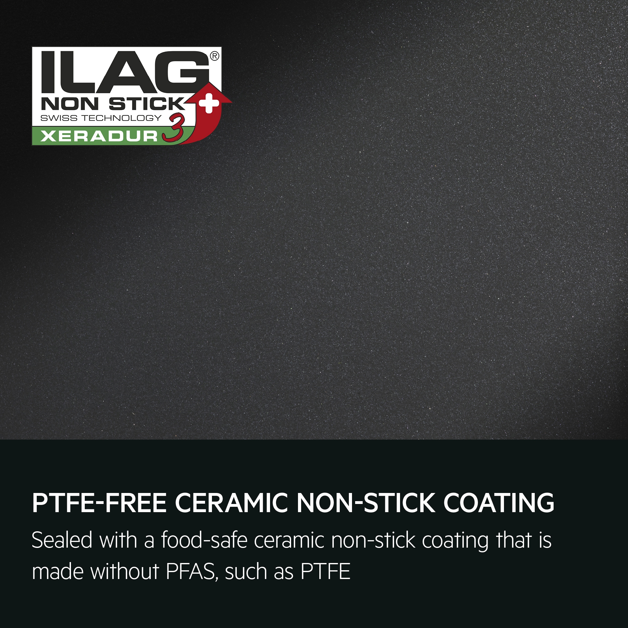PTFE-Free Ceramic Non-Stick Coating. Sealed with a food-safe ceramic non-stick coating that is made without PFAS, such as PTFE.