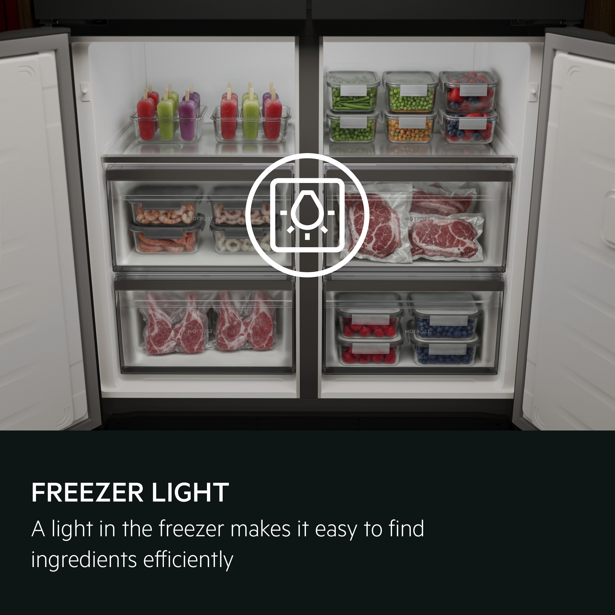 Freezer light makes finding items faster and more efficient.