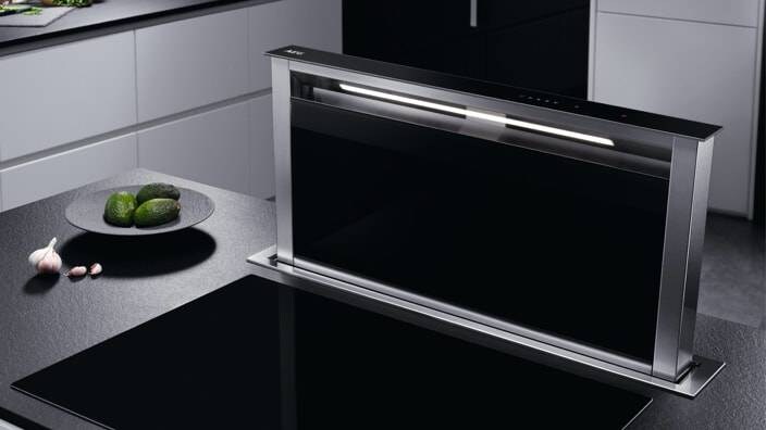 Downdraft hood next to hob