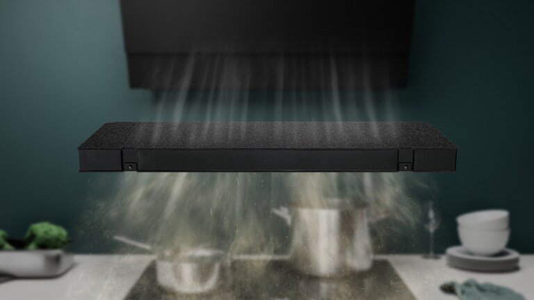 AEG cooker hood absorbing cooking odours from stove.