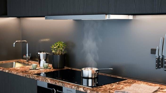 Integrated hood in modern kitchen