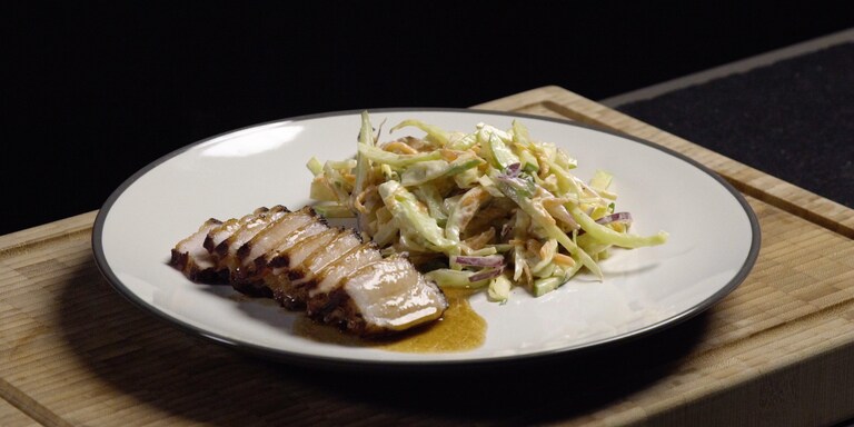Crispy Roast Pork Belly with Crunchy Slaw